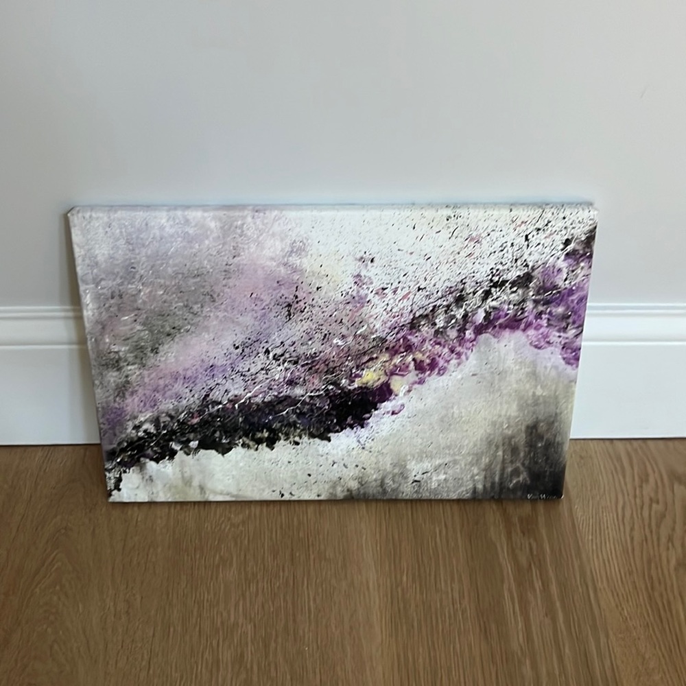 Purple, black and gray wall art